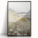 Coastal Cottage & Daisies – Vintage Landscape Wall Art