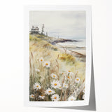 Coastal Cottage & Daisies – Vintage Landscape Wall Art