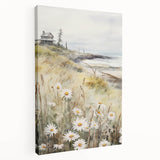 Coastal Cottage & Daisies – Vintage Landscape Wall Art