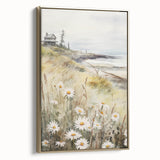 Coastal Cottage & Daisies – Vintage Landscape Wall Art