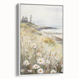 Coastal Cottage & Daisies – Vintage Landscape Wall Art