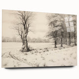 Vintage Landscape Art - Snowy Trees and Footprints in the Winter