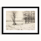 Vintage Landscape Art - Snowy Trees and Footprints in the Winter