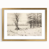 Vintage Landscape Art - Snowy Trees and Footprints in the Winter