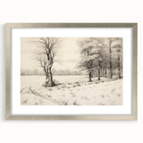 Vintage Landscape Art - Snowy Trees and Footprints in the Winter