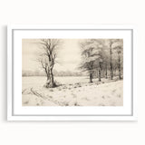 Vintage Landscape Art - Snowy Trees and Footprints in the Winter
