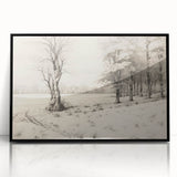 Vintage Landscape Art - Snowy Trees and Footprints in the Winter