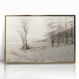 Vintage Landscape Art - Snowy Trees and Footprints in the Winter