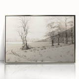 Vintage Landscape Art - Snowy Trees and Footprints in the Winter
