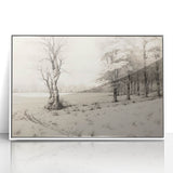 Vintage Landscape Art - Snowy Trees and Footprints in the Winter