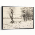 Vintage Landscape Art - Snowy Trees and Footprints in the Winter
