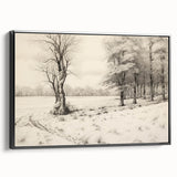 Vintage Landscape Art - Snowy Trees and Footprints in the Winter