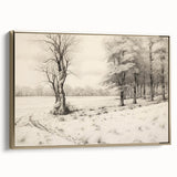 Vintage Landscape Art - Snowy Trees and Footprints in the Winter
