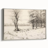 Vintage Landscape Art - Snowy Trees and Footprints in the Winter