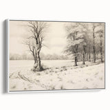 Vintage Landscape Art - Snowy Trees and Footprints in the Winter