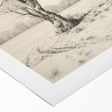 Vintage Landscape Art - Snowy Trees and Footprints in the Winter
