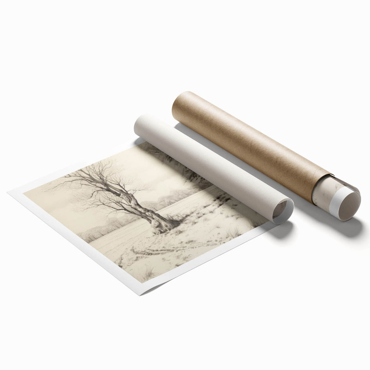 Vintage Landscape Art - Snowy Trees and Footprints in the Winter