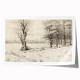 Vintage Landscape Art - Snowy Trees and Footprints in the Winter