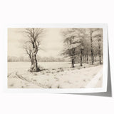 Vintage Landscape Art - Snowy Trees and Footprints in the Winter