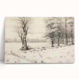 Vintage Landscape Art - Snowy Trees and Footprints in the Winter