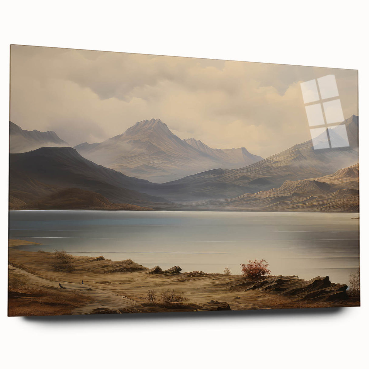 Vintage Landscape Art - Majestic Mountain and Lake View