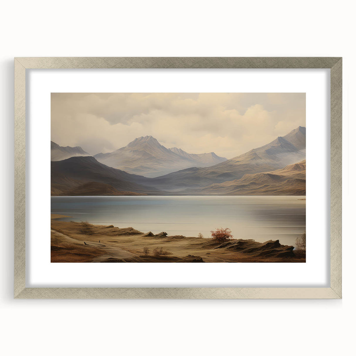 Vintage Landscape Art - Majestic Mountain and Lake View