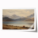 Vintage Landscape Art - Majestic Mountain and Lake View