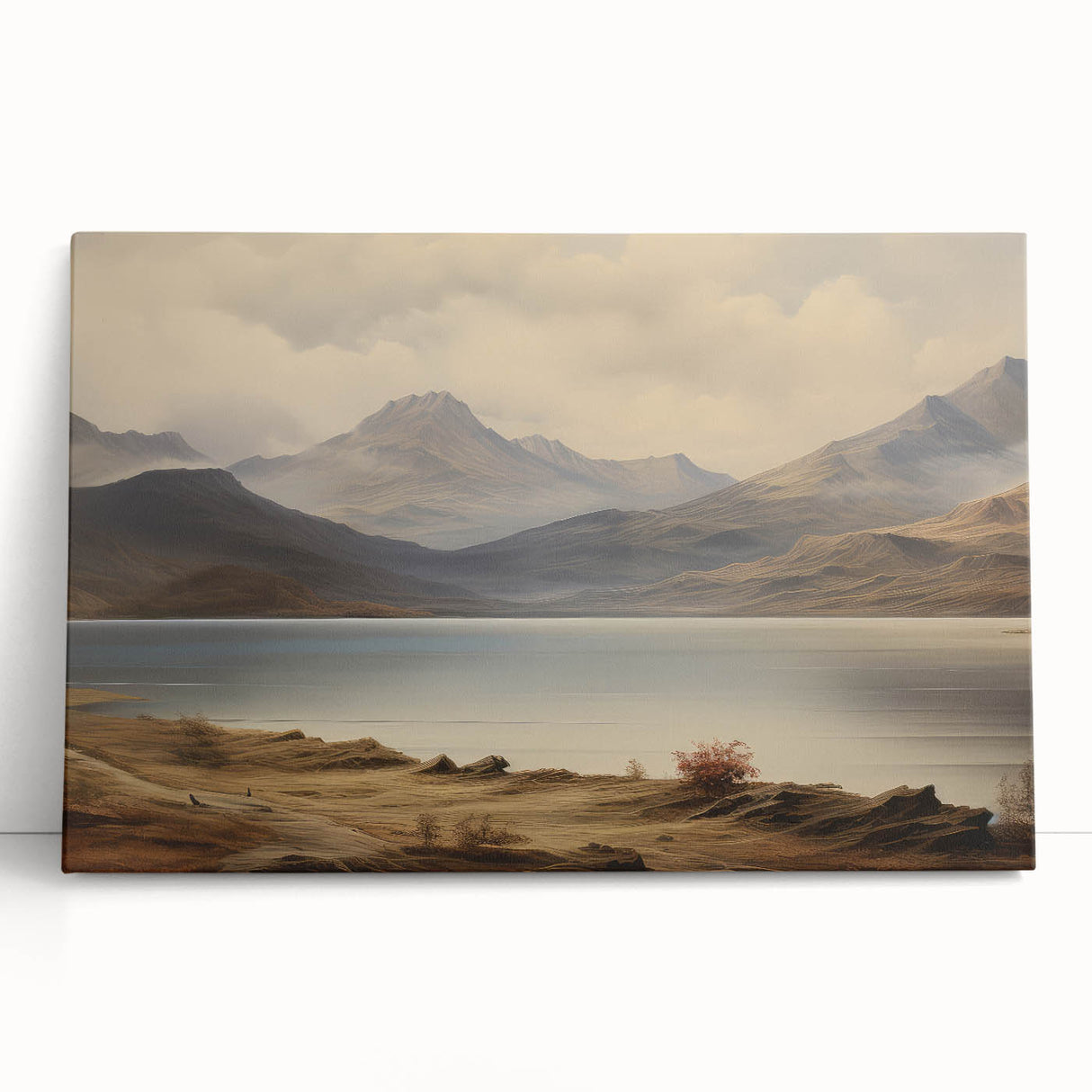 Vintage Landscape Art - Majestic Mountain and Lake View