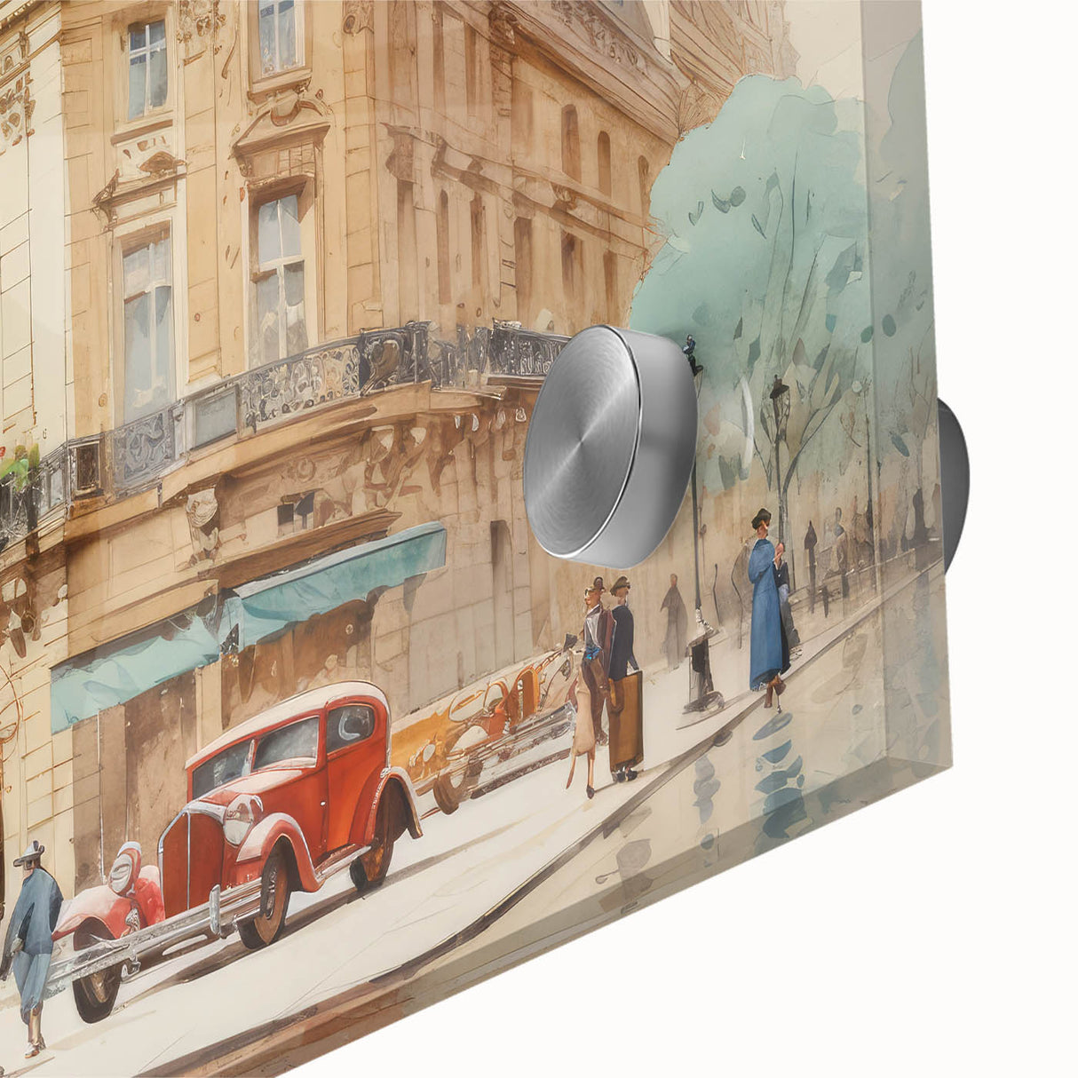 Vintage Cityscape Art - Paris Street with Classic Cars