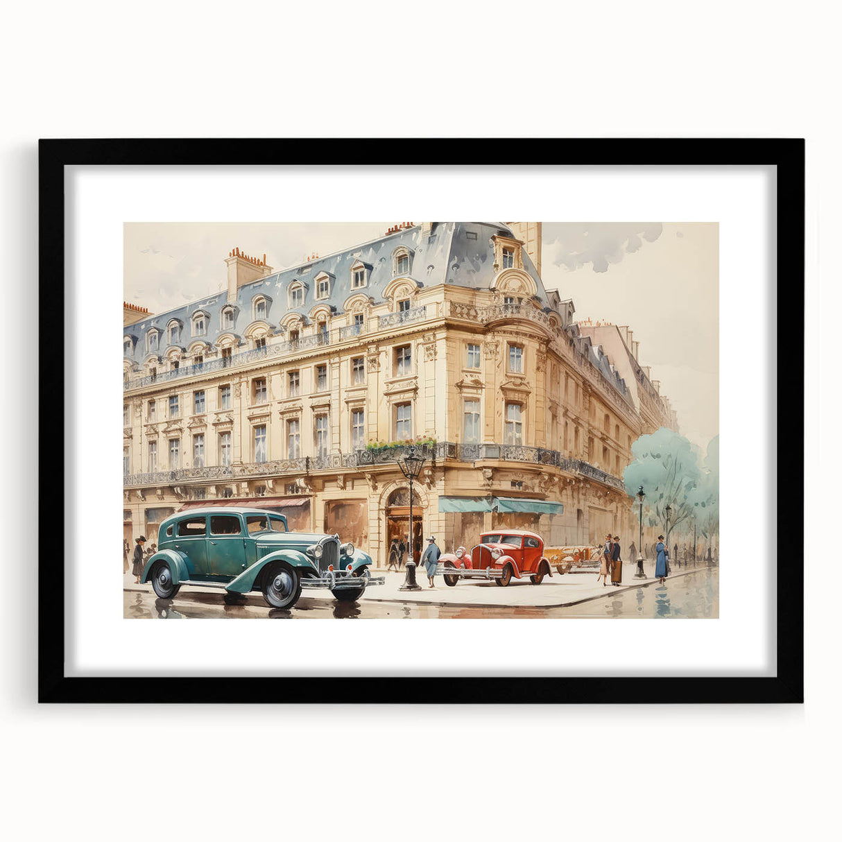 Vintage Cityscape Art - Paris Street with Classic Cars
