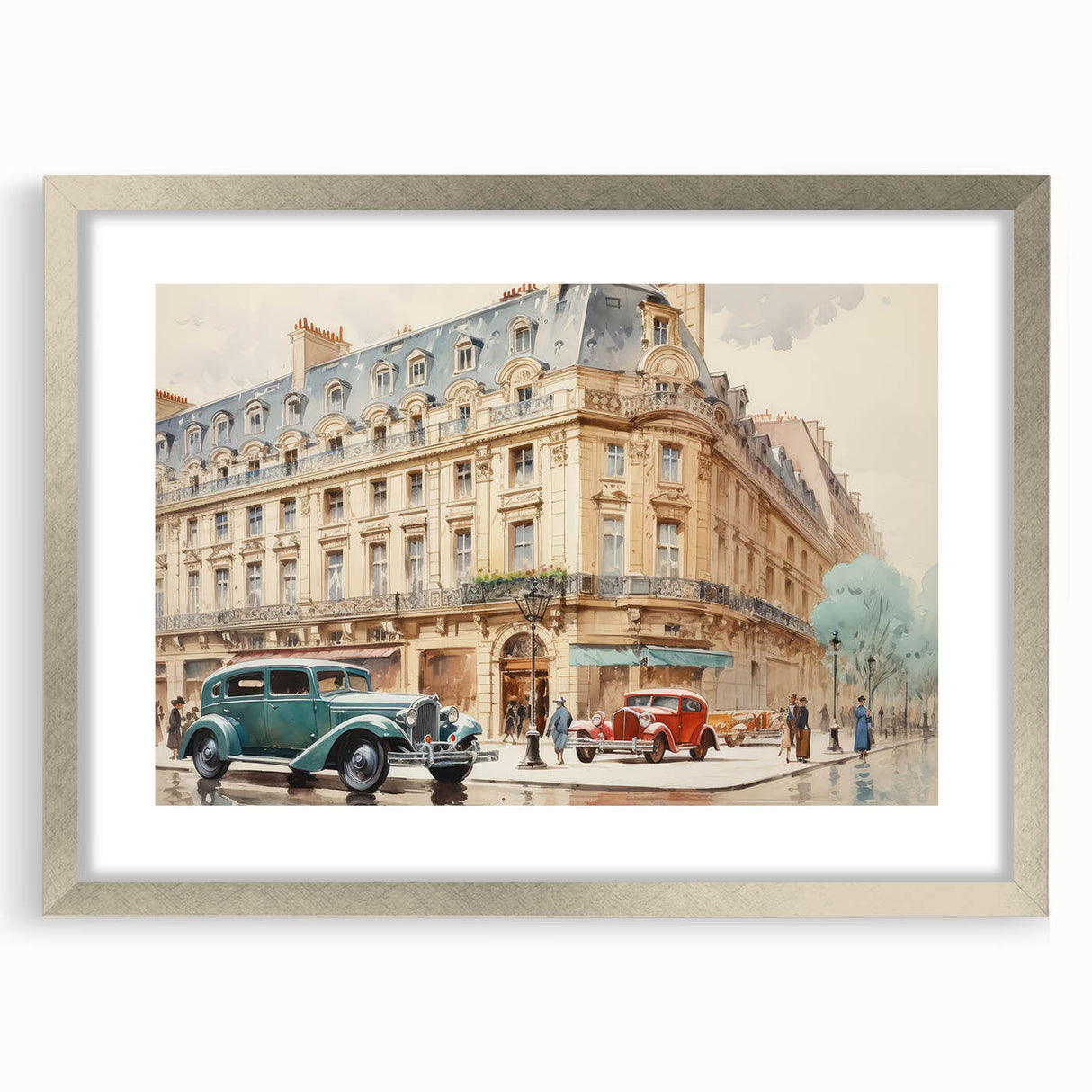 Vintage Cityscape Art - Paris Street with Classic Cars