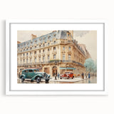 Vintage Cityscape Art - Paris Street with Classic Cars