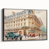 Vintage Cityscape Art - Paris Street with Classic Cars
