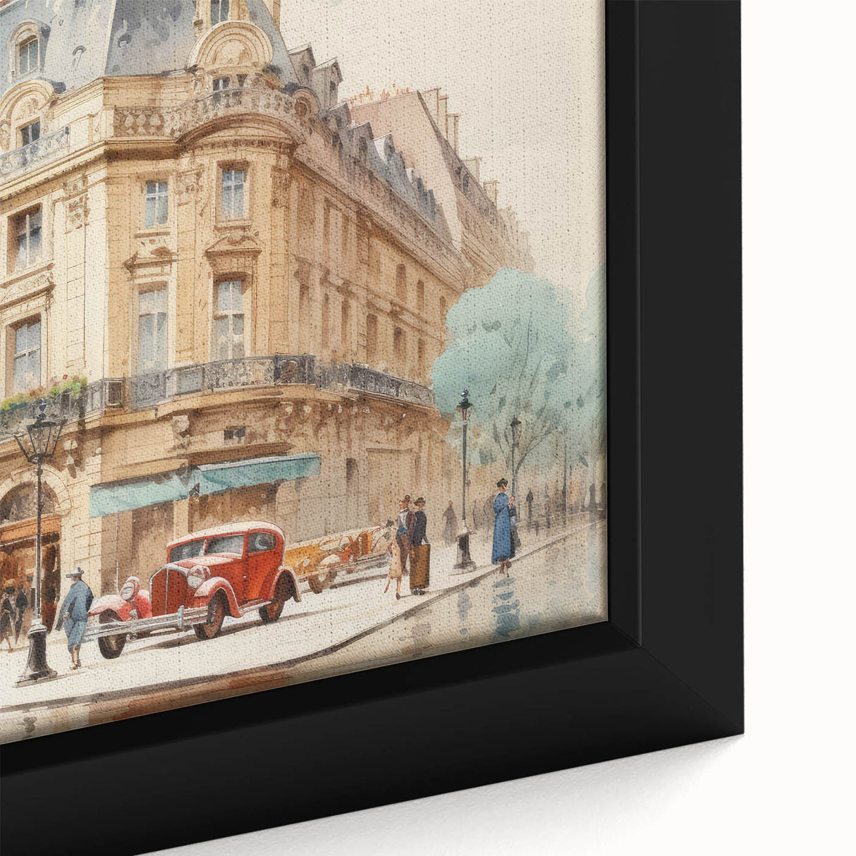 Vintage Cityscape Art - Paris Street with Classic Cars