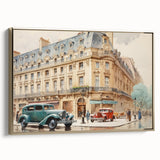 Vintage Cityscape Art - Paris Street with Classic Cars