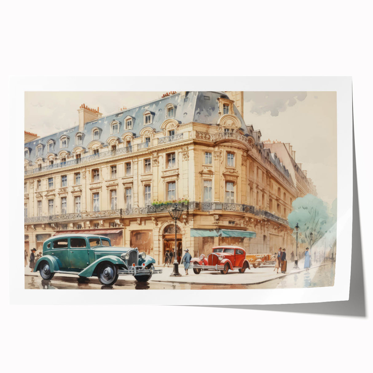 Vintage Cityscape Art - Paris Street with Classic Cars
