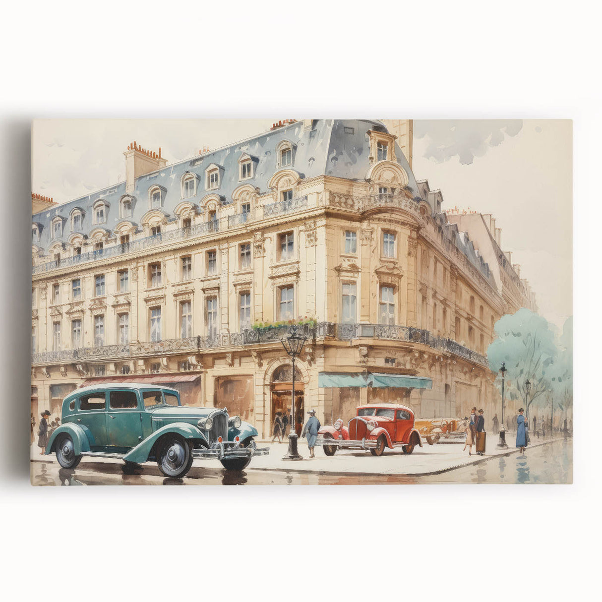Vintage Cityscape Art - Paris Street with Classic Cars