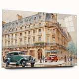 Vintage Cityscape Art - Paris Street with Classic Cars