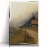 Misty Countryside Barn – Vintage Landscape Wall Art