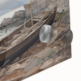 Vintage Landscape Art - Boat on Rocky Shore