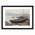Vintage Landscape Art - Boat on Rocky Shore