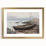 Vintage Landscape Art - Boat on Rocky Shore