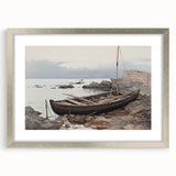 Vintage Landscape Art - Boat on Rocky Shore