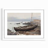 Vintage Landscape Art - Boat on Rocky Shore