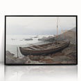 Vintage Landscape Art - Boat on Rocky Shore