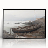 Vintage Landscape Art - Boat on Rocky Shore