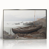 Vintage Landscape Art - Boat on Rocky Shore