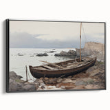 Vintage Landscape Art - Boat on Rocky Shore