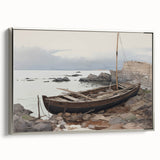 Vintage Landscape Art - Boat on Rocky Shore
