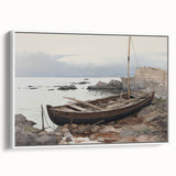 Vintage Landscape Art - Boat on Rocky Shore